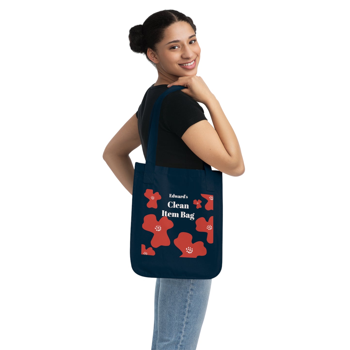 Organic Tote Bag — Personalized 'Clean Item Bag' Floral Design