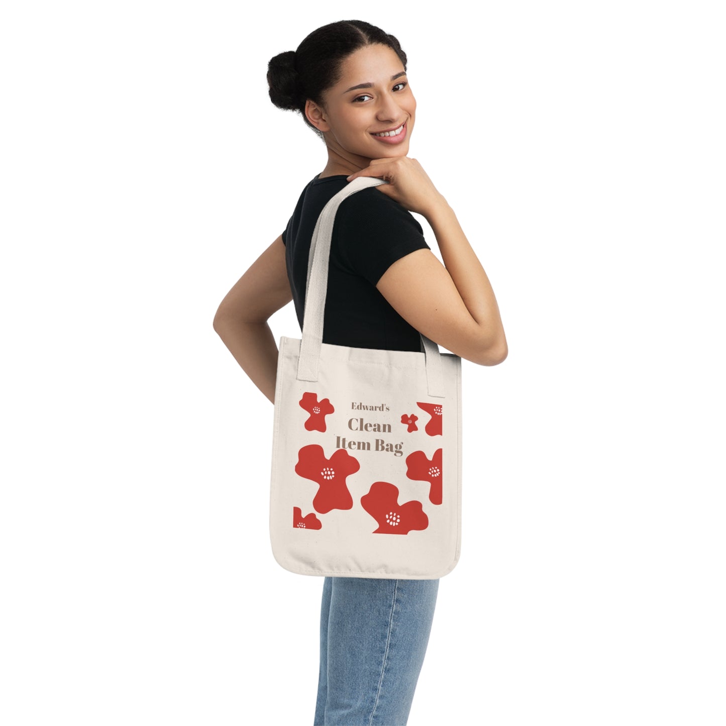Organic Tote Bag — Personalized 'Clean Item Bag' Floral Design