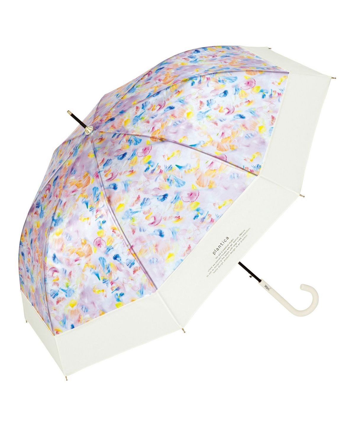 Limited edition Wpc x Plantica Joyful Floral umbrella in the Multi-color sweet pea pattern, featuring the plantica logo